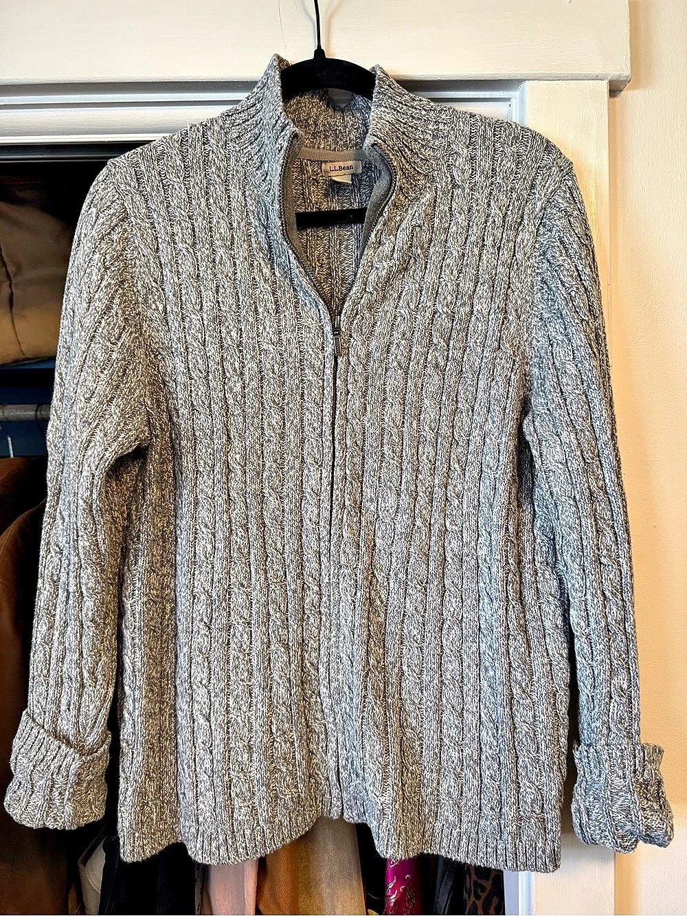 L.L.Bean 100% Cotton Cable Sweater, Zip Cardigan